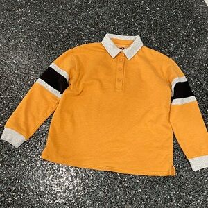 Women’s NWT SO Small Yellow Varsity Blocked Long Sleeve Polo Shirt